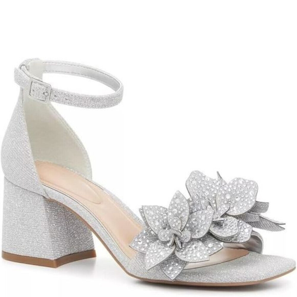 Kelly & Katie Magg Sandals Women's US 8 Silver Ankle Strap Block Heel GAL2149